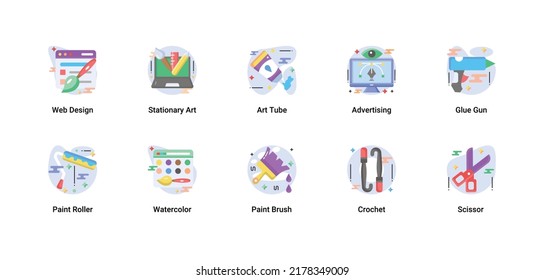 Iconos de arte, dibujo y diseño web y gráfico. Símbolos vectoriales de estilo plano.
