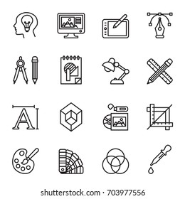 Art, drawing and web and graphic design icons set. Line Style stock vector.