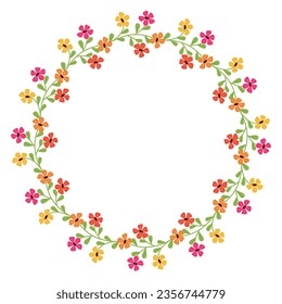 art drawn spring flower round frame