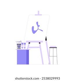 Arte Easel Com Tela E Pincéis Em Ilustração De Vetor Plano Simbolizando Criação De Arte, Artesanato E Ambiente De Estúdio, Isolados Em Fundo Branco.