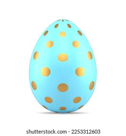 Art Easter egg blue ornamental polka dot golden decor design realistic 3d icon vector illustration. Traditional religious holiday candy treat premium eggshell glossy ornate fantasy greeting pattern