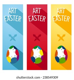 Art Easter festive party vertical flyers. Flat design