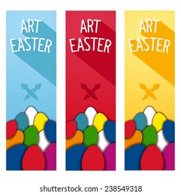 Art Easter festive party vertical flyers. Flat design