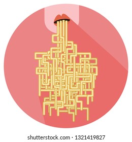 The art of eating spaghetti - flat design vector illustration