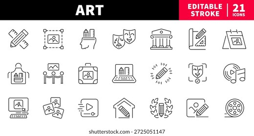 Conjunto de iconos de línea editable de arte. dibujo y símbolos de diseño