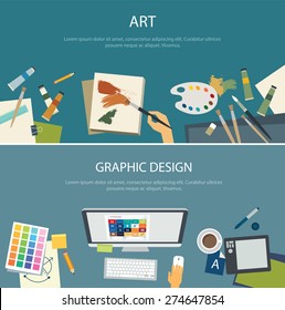 art education and graphic design web banner flat design