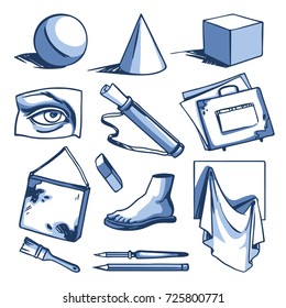 Art education set - drawing, collection of design elements on a white background.