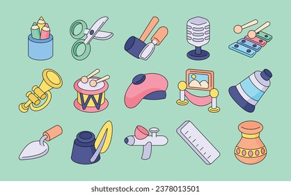 Art elements vector illustrations - vector illustrations. fine art  store icons concept isolated. flat drawing