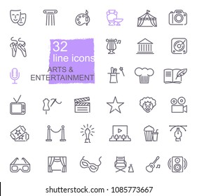 Art and entertainment. Set of linear icons.