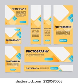 Art event attendance for photographers web banner design template. Vector flyer with text space. Advertising placard with customized copyspace. Printable poster for advertising. Arial font used