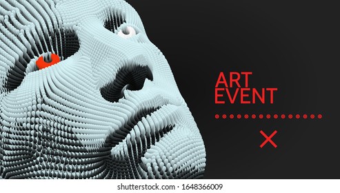 Art event invitation template. Abstract digital human head. Futuristic background. Vector Illustration for advertising, marketing or presentation. 
