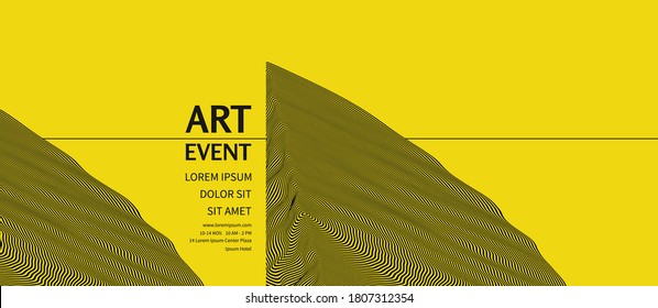 Art event invitation template. Background with optical illusion. Pattern can be used as a template for brochure, poster, presentation, flyer or banner. 3d vector illustration.