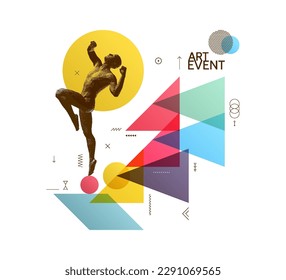 Art event invitation template. Composition of flat colorful shapes. Abstract transparency geometrical background. Cover design template. Gymnastics activities. Design for sport. Vector for banner. 