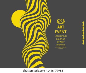 Modelo de convite para eventos artísticos com detalhes de data e hora. Fundo com ilusão ótica. Ilustração vetorial 3d para promoções ou apresentações. 