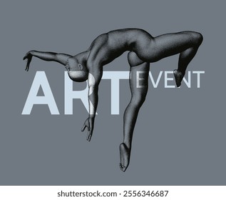 Art event invitation template. Gymnastics activities for icon health and fitness community. Design for sport. Stipple effect. 3D illustration for brochure, poster, presentation, cover, flyer or banner