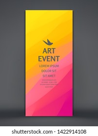 Plantilla de invitación a eventos de arte. Banner vertical o stand for conference. Plantilla de diseño de portada. Resumen de fondo con efecto dinámico. Ilustración vectorial para publicidad, marketing y presentación.