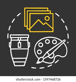 Art exhibition chalk concept icon. Drawing and paintings exposition. Cultural piece. Artwork and masterpiece showcase. Gallery exposition idea. Vector isolated chalkboard illustration