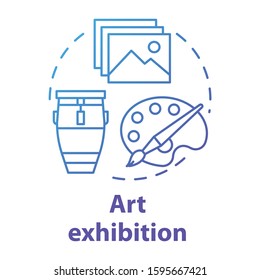 Art exhibition concept icon. Drawing and paintings exposition. Cultural piece. Artwork and masterpiece showcase. Gallery exposition idea thin line illustration. Vector isolated outline drawing