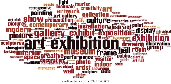 Art exhibition word cloud concept. Collage made of words about applied art exhibition. Vector illustration 