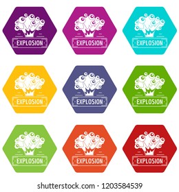 Art explosion icons 9 set coloful isolated on white for web