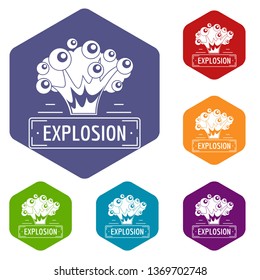 Art explosion icons vector colorful hexahedron set collection isolated on white 