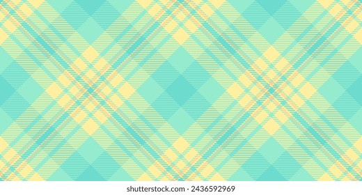 Art fabric background plaid, tracery check textile pattern. Fluffy texture vector tartan seamless in mint and yellow color.