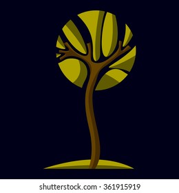 Art fairy illustration of tree, stylized eco symbol. Insight vector image on season idea, beautiful picture.