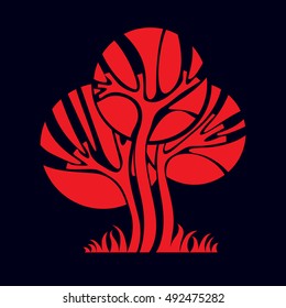 Art fairy illustration of tree, stylized eco symbol. Insight vector image on season idea, beautiful picture.