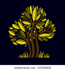 Art fairy illustration of tree, stylized eco symbol. Insight vector image on season idea, beautiful picture.