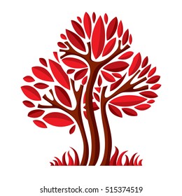 Art fairy illustration of tree, stylized eco symbol. Insight vector image on season idea, beautiful picture.