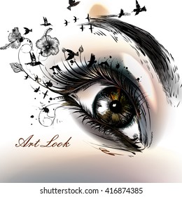 Art fashion illustration with hand drawn female eye beautiful art look