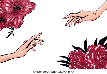 art fashion template with hands and flowers