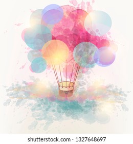 Art fashion vector illustration with abstract air balloon and ink spots