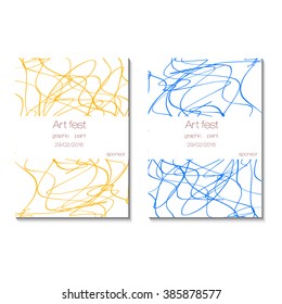 Art festival poster. Expressionism hand drawn vector illustration. Blue and yellow lines. Illustration for your exhibition, exposure, show, presentation, business, advertisement, promotion