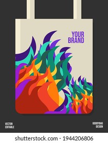 Art fire colorful in tote bags design, vector editable.