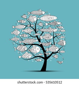Art fish tree, sketch for your design