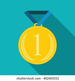 Art Flat Medal Icon for Web. 1 First Place Gold. Vector Illustration. EPS10