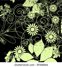 art floral background in black and light green colors