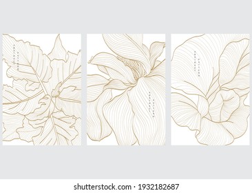 Art floral background with hand drawn line pattern vector. Abstract natural elements with banner in vintage style.