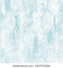 Art floral background.  Seamless monochrome pattern with  abstract leaves on a blue watercolor. Perfect for design templates, wallpaper, wrapping, fabric and textile, print.