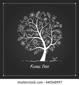 Art floral tree for your design on black background