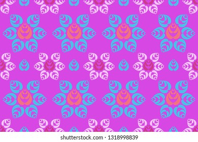 Art floral vector seamless pattern. Blue, red and white isolated striped vector flowers on pink background. Laconic graphic pattern. For gift wrap, home textile or wallpaper.