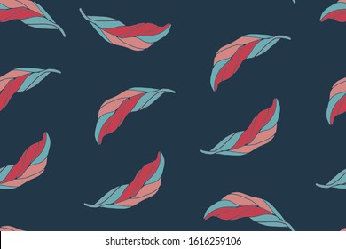 Art floral vector seamless pattern. Pomegranate leaves isolated on navy blue background. For digital paper, fabric, wallpaper.