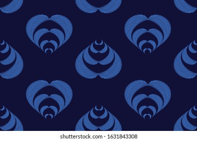 Art floral vector seamless pattern. Neon blue fluted leaves isolated on a deep blue background. Jacquard style. Endless pattern with leaves for wallpaper design, fabric, textile, digital paper.