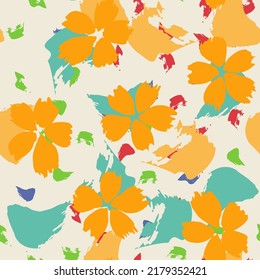 Art Floral Vector Seamless Pattern. Little Blossom Cute Illustration. Small Daisy Sketch Print. Textile Ditsy Background.