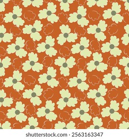 Art floral vector seamless pattern. Red flowers with branches, leaves and petals isolated on beige background. For home textiles, fabric, wallpaper, kitchen decor, packaging paper, accessories.