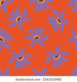 Art floral vector seamless pattern. Red flowers with branches, leaves and petals isolated on beige background. For home textiles, fabric, wallpaper, kitchen decor, packaging paper, accessories.