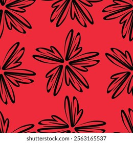 Art floral vector seamless pattern. Red flowers with branches, leaves and petals isolated on beige background. For home textiles, fabric, wallpaper, kitchen decor, packaging paper, accessories.