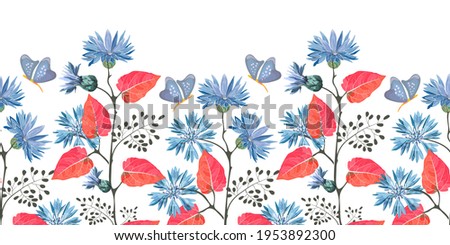 Similar – Image, Stock Photo Watercolor blue cornflowers and wildflowers bouquet, summer wedding isolated illustration