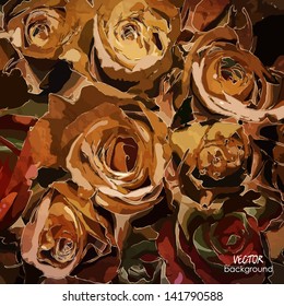 art floral vintage colorful background with tea roses for family holidays. Raster version is also in my gallery.